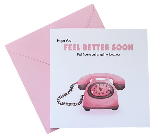 Give Me a Ring - Hope You Feel Better Soon Card with Vintage Pink Phone, Get Well Soon, Sentimental Encouragement,Stay in Touch & Support Card for Friends, Family, Loved Ones - Pink Envelope Included