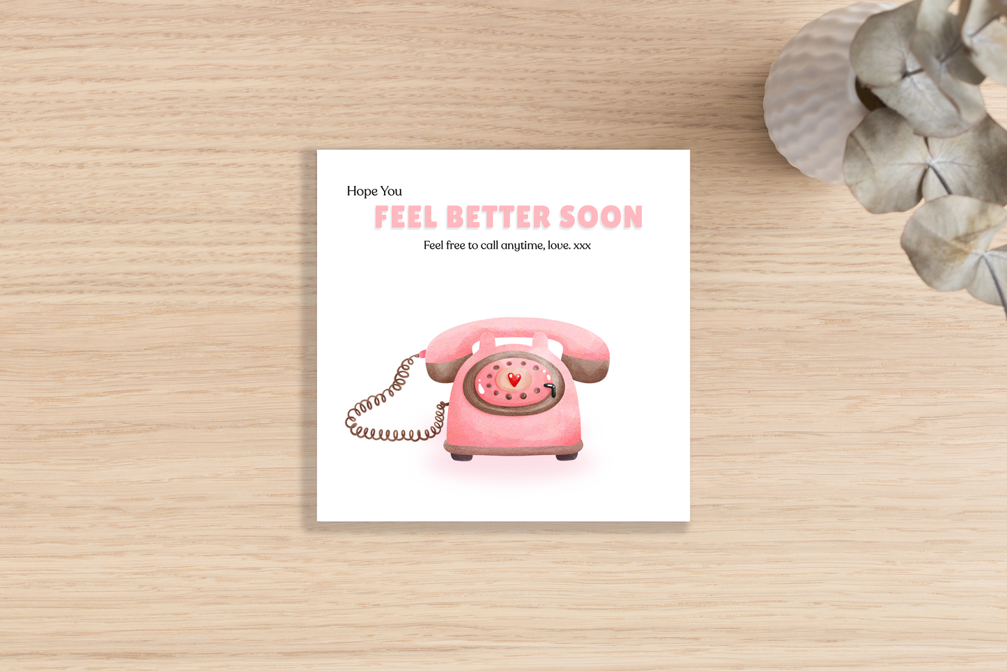 Give Me a Ring - Hope You Feel Better Soon Card with Vintage Pink Phone, Get Well Soon, Sentimental Encouragement,Stay in Touch & Support Card for Friends, Family, Loved Ones - Pink Envelope Included