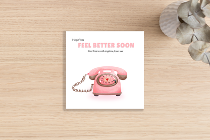 Give Me a Ring - Hope You Feel Better Soon Card with Vintage Pink Phone, Get Well Soon, Sentimental Encouragement,Stay in Touch & Support Card for Friends, Family, Loved Ones - Pink Envelope Included