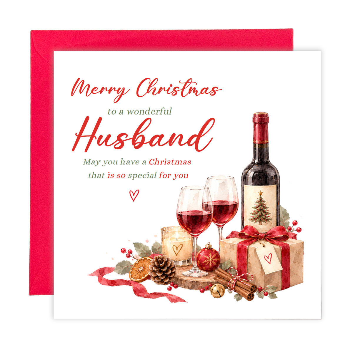 Christmas Card for Husband –   Romantic Wine & Festive Design