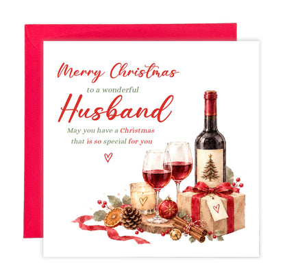 Christmas Card for Husband –   Romantic Wine & Festive Design