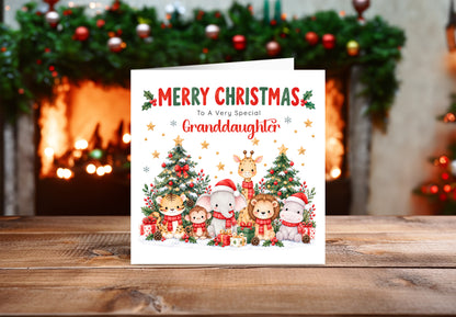 Jungle Animals Christmas Card for Granddaughter - Cute Safari Animals Design
