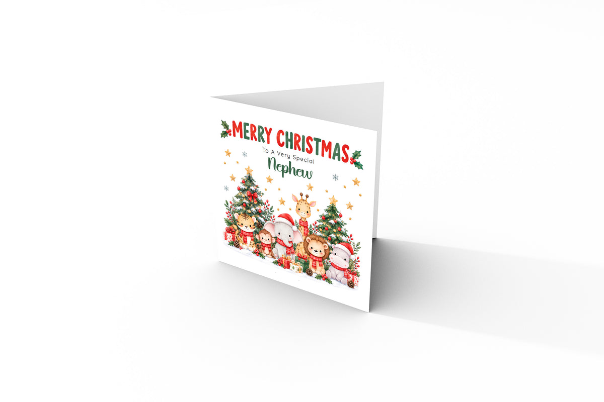 Jungle Animals Christmas Card for Nephew - Cute Safari Animals Design