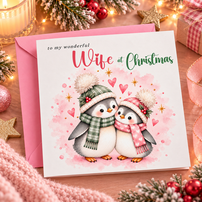 Merry Christmas Card for Wife  – Cute Penguin Couple Christmas Card
