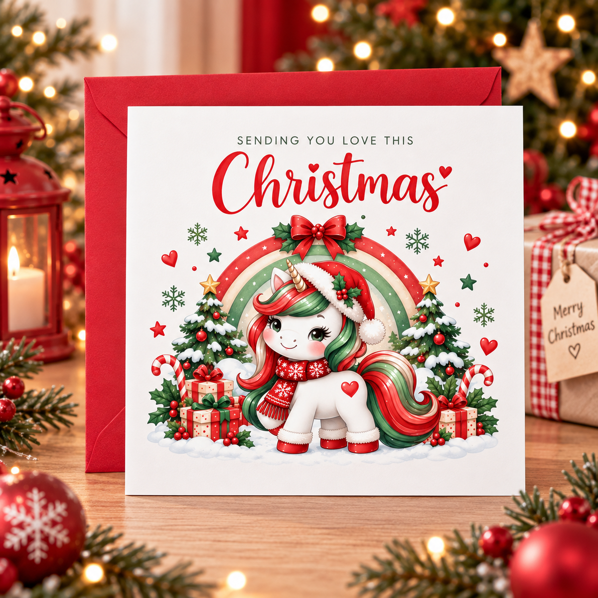 Merry Christmas Card for Girls – Cute Magical Festive Unicorn