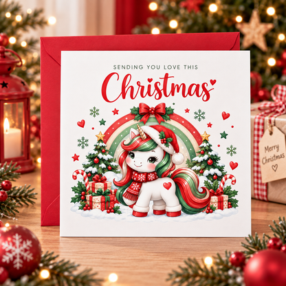 Merry Christmas Card for Girls – Cute Magical Festive Unicorn