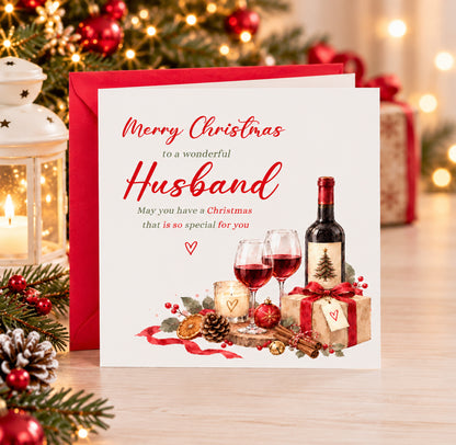Christmas Card for Husband –   Romantic Wine & Festive Design