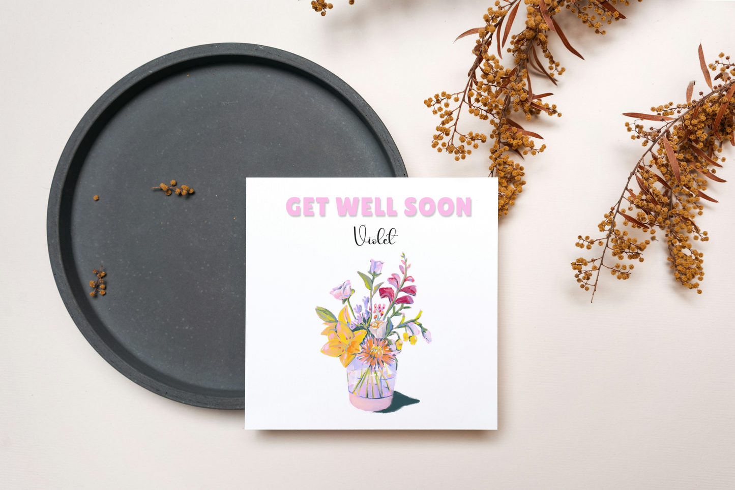 Cut Flowers in a Vase -Personalised Get Well Soon Folded Card, Thinking of You Card, Sympathy, Sorry for your Loss Folded Card