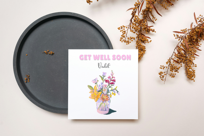 Cut Flowers in a Vase -Personalised Get Well Soon Folded Card, Thinking of You Card, Sympathy, Sorry for your Loss Folded Card