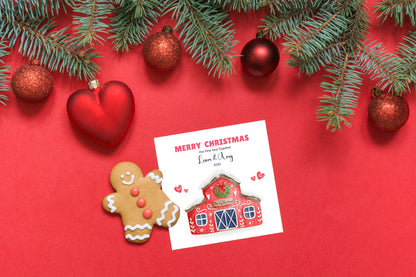 Personalised 1st Christmas Together Card – Watercolor Festive House with Christmas Wreath Design, Customised Name and Message, Xmas Card for Boyfriend, Girlfriend, Husband, Wife, Partners, Couples, Newlyweds – Red Envelope Included