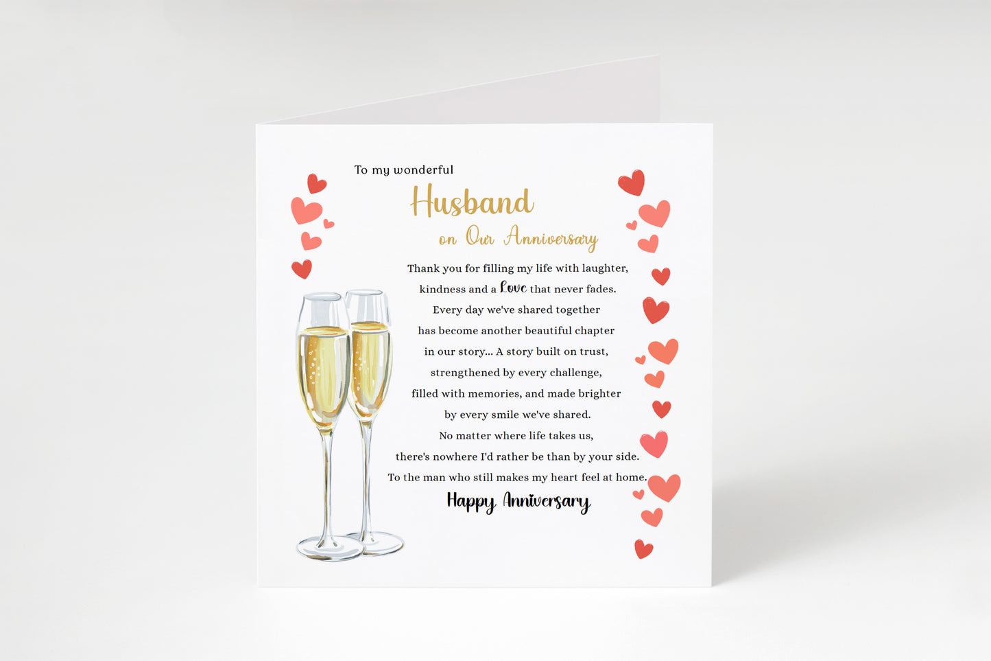 Luxury Champagne Glasses Anniversary Card for Husband - Romantic Anniversary Card for Him, Wedding, Dating, Relationship Milestones 1st, 2nd, 3rd, 5th, 10th, 20th 30th - Gold Envelope Included