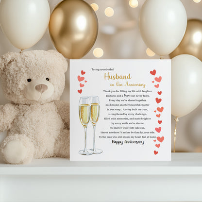 Luxury Champagne Glasses Anniversary Card for Husband - Romantic Anniversary Card for Him, Wedding, Dating, Relationship Milestones 1st, 2nd, 3rd, 5th, 10th, 20th 30th - Gold Envelope Included