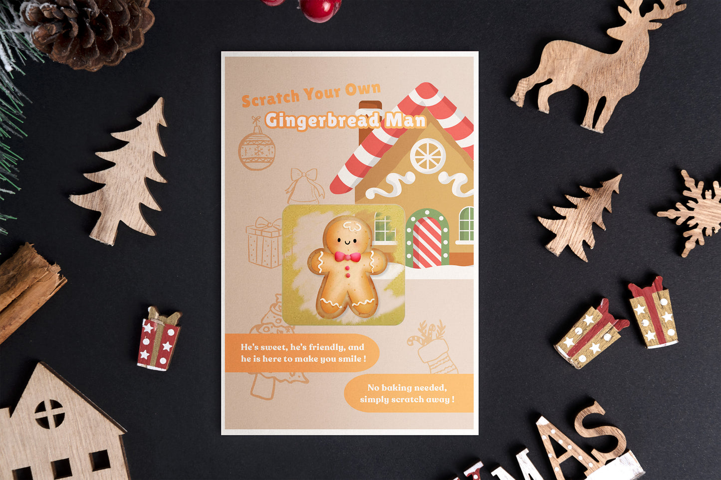 Scratch Your Own Gingerbread Man – Fun and Cute Holiday Novelty for Kids & Adults, Stocking fillers, Chritmas Parties, Xmas Gift - Alternative to Grow Your Own Kits - Gift Envelope Included