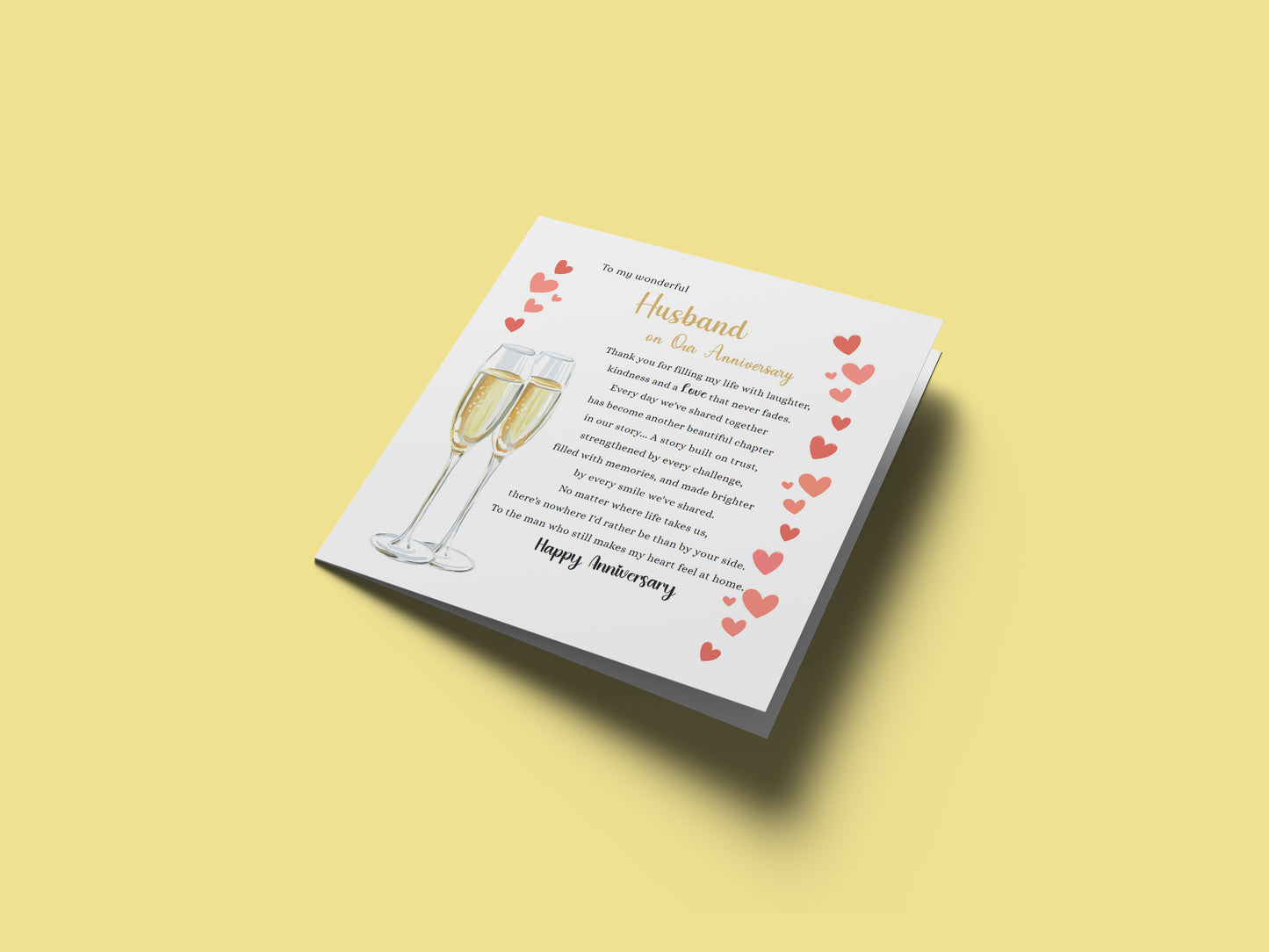 Luxury Champagne Glasses Anniversary Card for Husband - Romantic Anniversary Card for Him, Wedding, Dating, Relationship Milestones 1st, 2nd, 3rd, 5th, 10th, 20th 30th - Gold Envelope Included