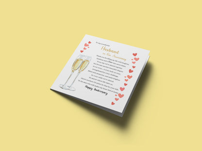 Luxury Champagne Glasses Anniversary Card for Husband - Romantic Anniversary Card for Him, Wedding, Dating, Relationship Milestones 1st, 2nd, 3rd, 5th, 10th, 20th 30th - Gold Envelope Included