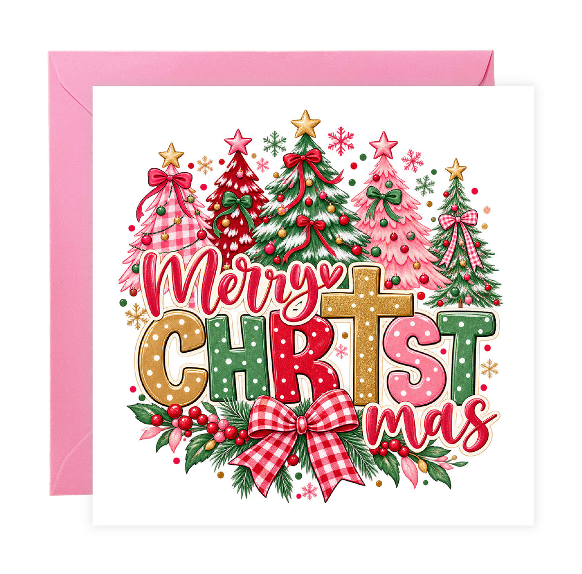 Cute Religious Christmas Trees Card – Merry Christmas 🎄🎀