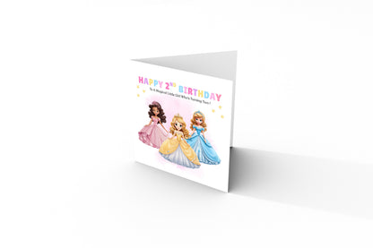 Beautiful Princess Birthday Card for Girls Ages 2, 3, 4, 5, 6, 7, 8-2nd, 3rd, 4th, 5th, 6th, 7th, 8th Birthday for Little Princess, Daughter, Granddaughter, Niece - Pink Envelope Included