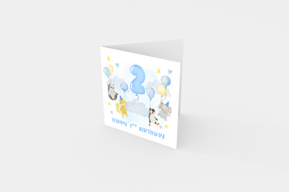 2nd Birthday Card for Boys – Cute Animal Panda, Fox, Penguin & Elephant Design with Balloons, Age 2 Years Old Birthday Card for Boy, Son, Grandson, Nephew – Happy 2nd Birthday- Blue Envelope Included