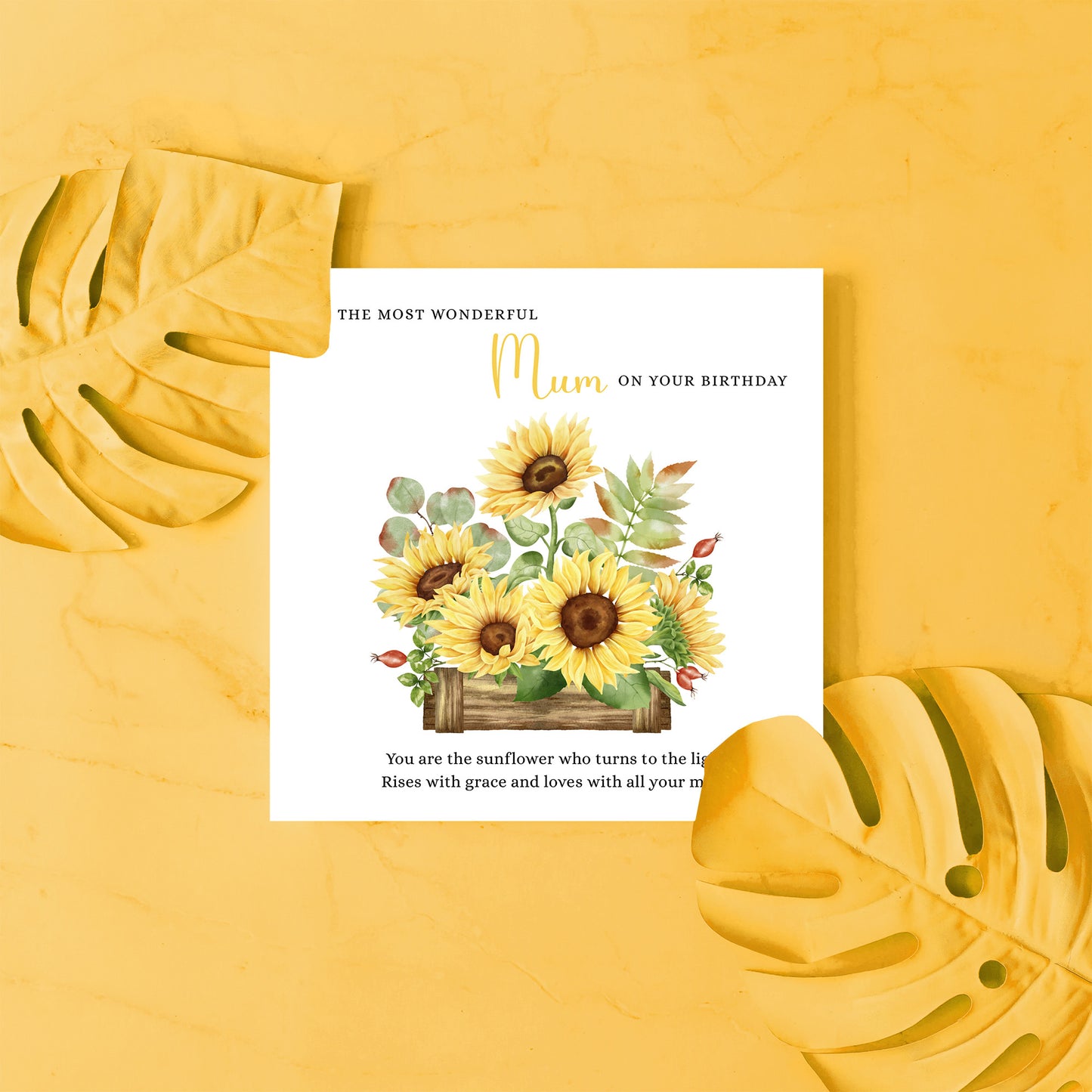 Sunflower Floral Birthday Card – Watercolour Flowers for Mum or Mother - Yellow Envelope Included