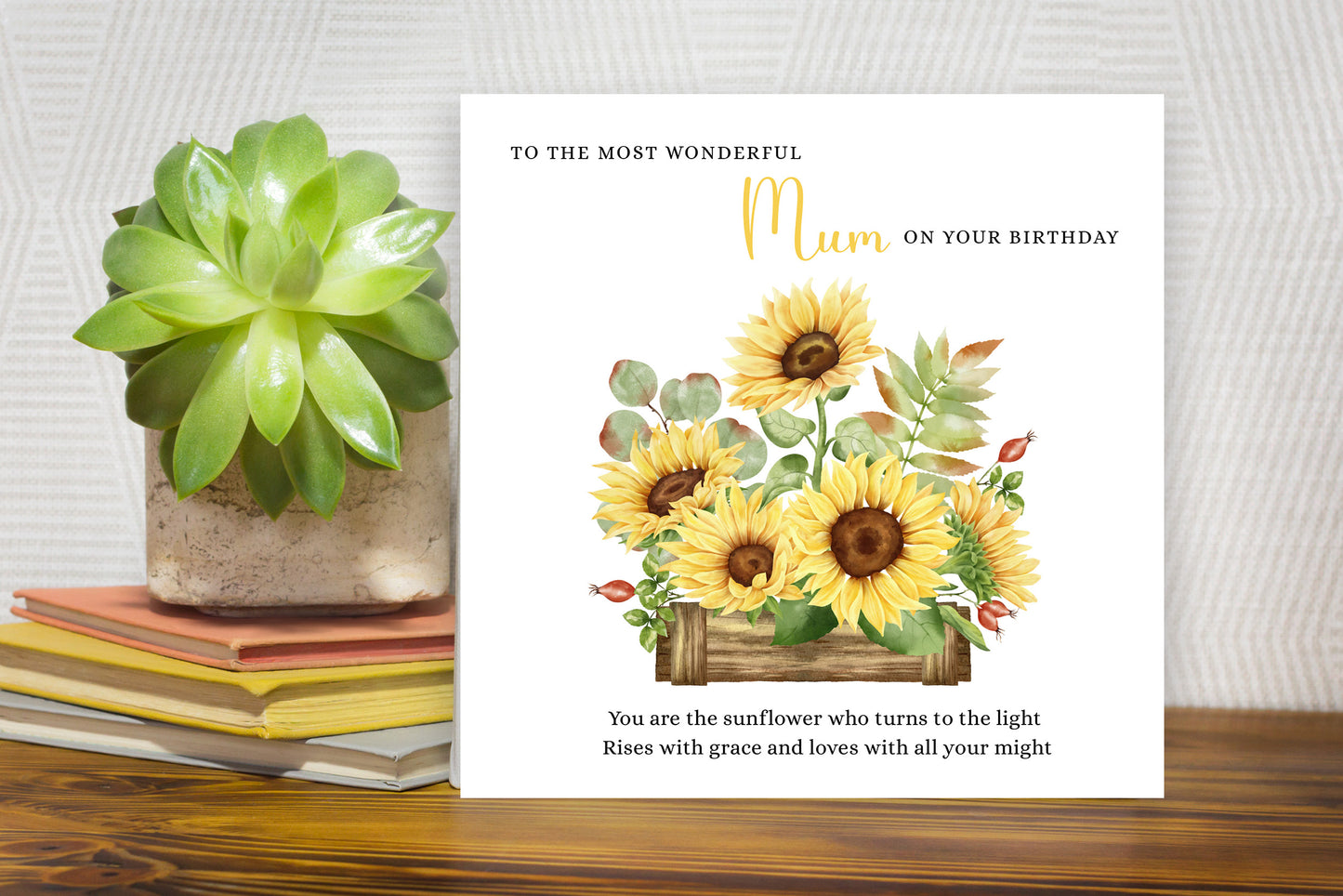 Sunflower Floral Birthday Card – Watercolour Flowers for Mum or Mother - Yellow Envelope Included