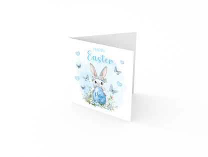 Personalised Happy Easter Bunny Card for Boys with Custom Name - Easter Rabbit and Egg Design for Son, Grandson, Nephew, Kids, Boy, Baby boy, Little One – Blue Envelope Included