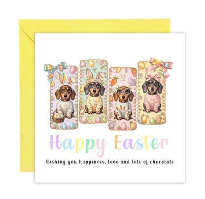 Pastel Dachshund Happy Easter Card – Sausage Dog Easter Card for Dog Lovers, Owners, Boys, Girls , Wife, Husband, Mum, Dad, Grandma, Grandpa, Family - Yellow Envelope Included
