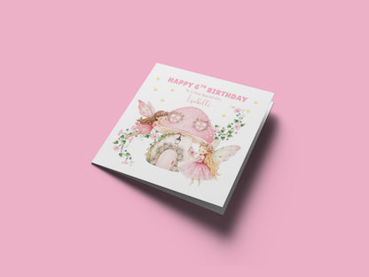 Personalised 6 Years Old 6th Birthday Card for Girls – Magical l Fairy with Custom Name & Message - Age 6 Birthday Card for Kids Children Daughter Granddaughter Niece - Pink Envelope Included