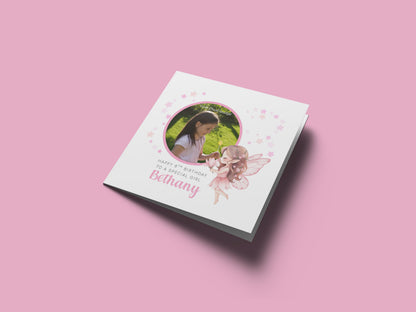 Personalised Photo 6 Years Old 6th Birthday Card for Girls – Fairy Design with Custom Name & Message - Age 6 Birthday Card for Kids Daughter Granddaughter Niece - Pink Envelope Included