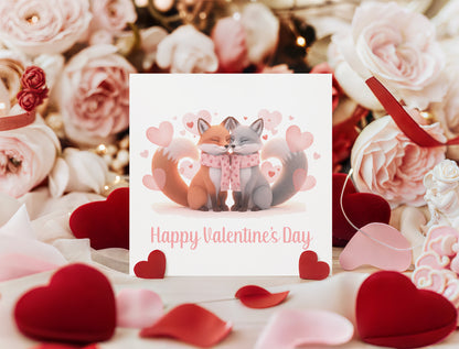 Valentine’s Day Card with Cute Foxs Design –Sweet Romantic Valentine’s card for Loved Ones, Wife, Husband, Boyfriend, Girlfriend, Fiance, Fiancee - for Him or Her - Pink Envelope Included
