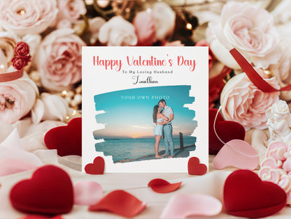 Personalised Photo Valentine’s Day Card for Loved Ones, Wife, Husband, Boyfriend, Girlfriend, Fiance, Fiancee – Custom Message, Photo & Name – Valentine Card for Him or Her - Red Envelope Included