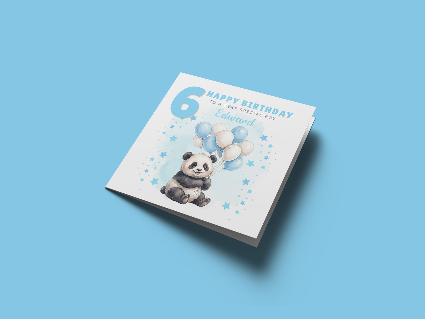 Personalised 6th Birthday Card for Boys – Cute Panda Design with Custom Name and Message, Age 6 Years Old Birthday Card for Kids, Children, Boy, Son, Grandson, Nephew– Blue Envelope Included