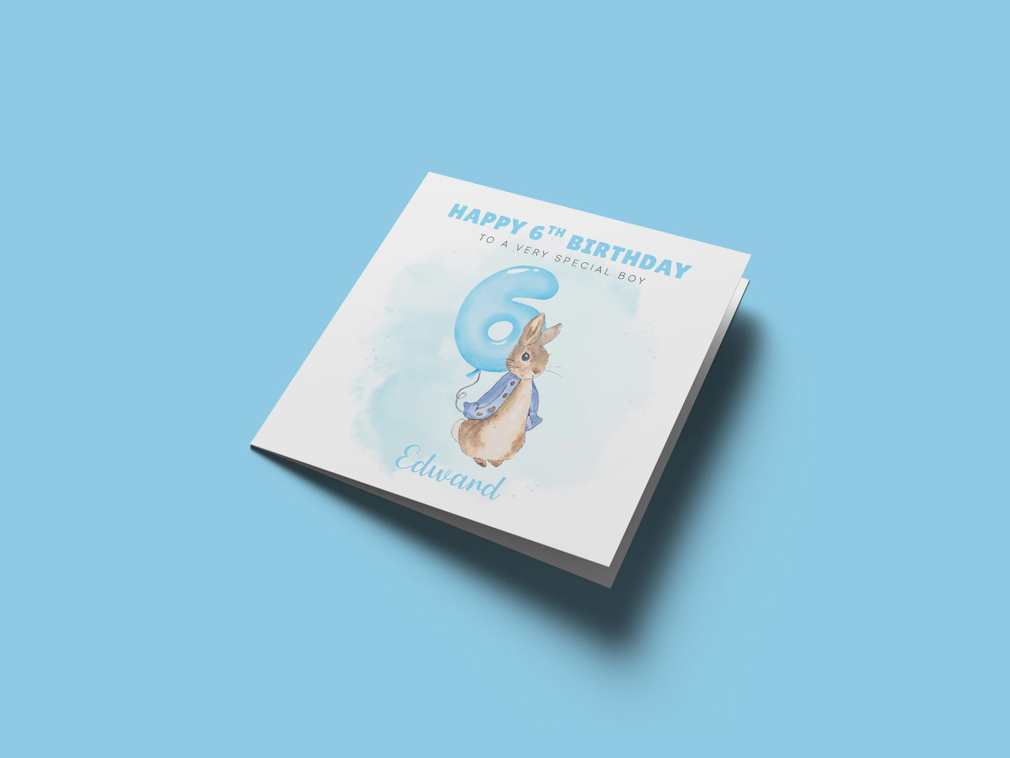 Personalised 6th Birthday Card for Boys – Cute Rabbit Design with Custom Name and Message, Age 6 Years Old Birthday Card for Kids, Children, Boy, Son, Grandson, Nephew– Blue Envelope Included