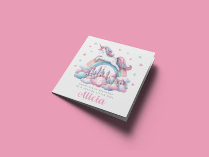 Personalised 6 Years Old 6th Birthday Card for Girls – Magical Unicorn Design with Custom Name & Message - Age 5 Birthday Card for Kids Children Daughter Granddaughter Niece - Pink Envelope Included