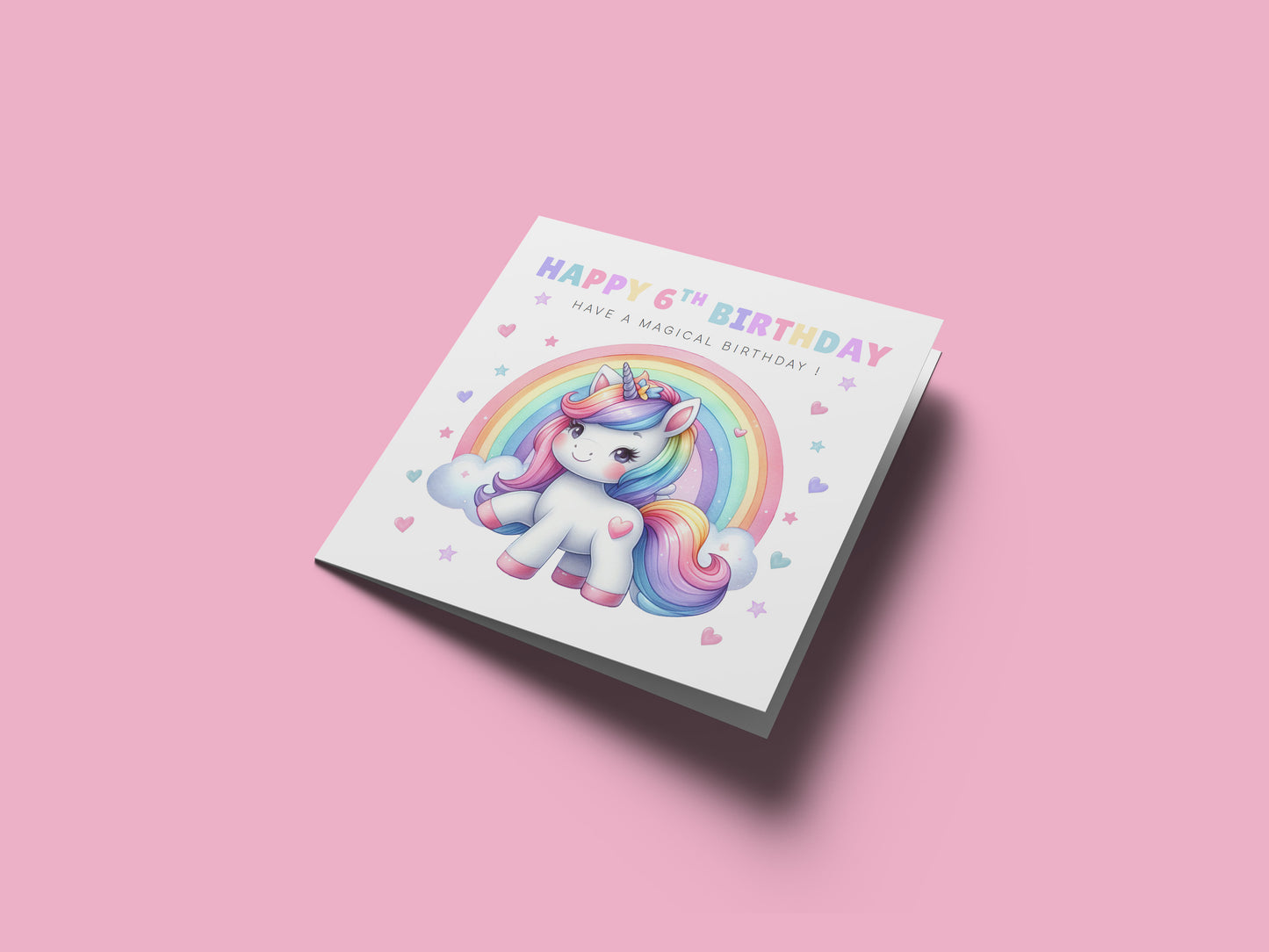 Magical Birthday Card for 6 Years Old 6th Birthday Girls – Sweet Unicorn and Rainbow Design - Age 6 Birthday Card for Kids Children Daughter Granddaughter Niece - Purple Envelope Included