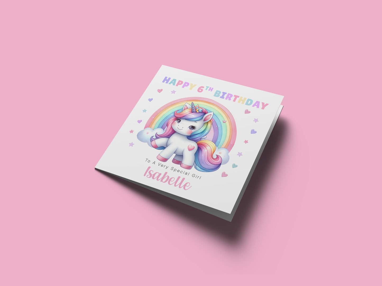 Personalised 6 Years Old 6th Birthday Card for Girls – Magical Unicorn Design with Custom Name & Message - Age 6 Birthday Card for Kids Children Daughter Granddaughter Niece - Purple Envelope Included