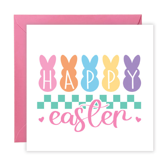 Bunny Happy Easter Card – Spring Holiday Greeting Card – Bunny Letters Easter Card for Family, Girls, Teens, Friends, Kids, Loved Ones - Pink Envelope Included