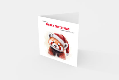 Red Panda Christmas Card – Funny Pun Xmas Card – Wish You a Merry Christmas and a Pandastic New Year – Watercolor Animal Greeting Card for Friends, Family, Kids, Coworkers – Red Envelope Included