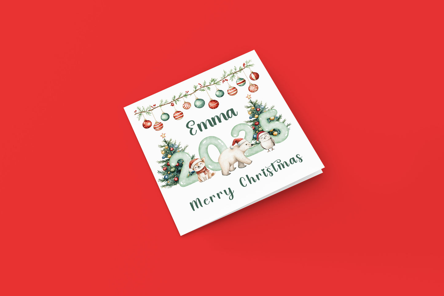 Personalised 2025 Christmas Card for Kids - Customised Name & Animals Design – 2025 Xmas Card for Niece, Nephew, 2nd, 3rd,1st Xmas Card for Baby Boy, Baby Girl, Grandkids,Friend- Red Envelope Included