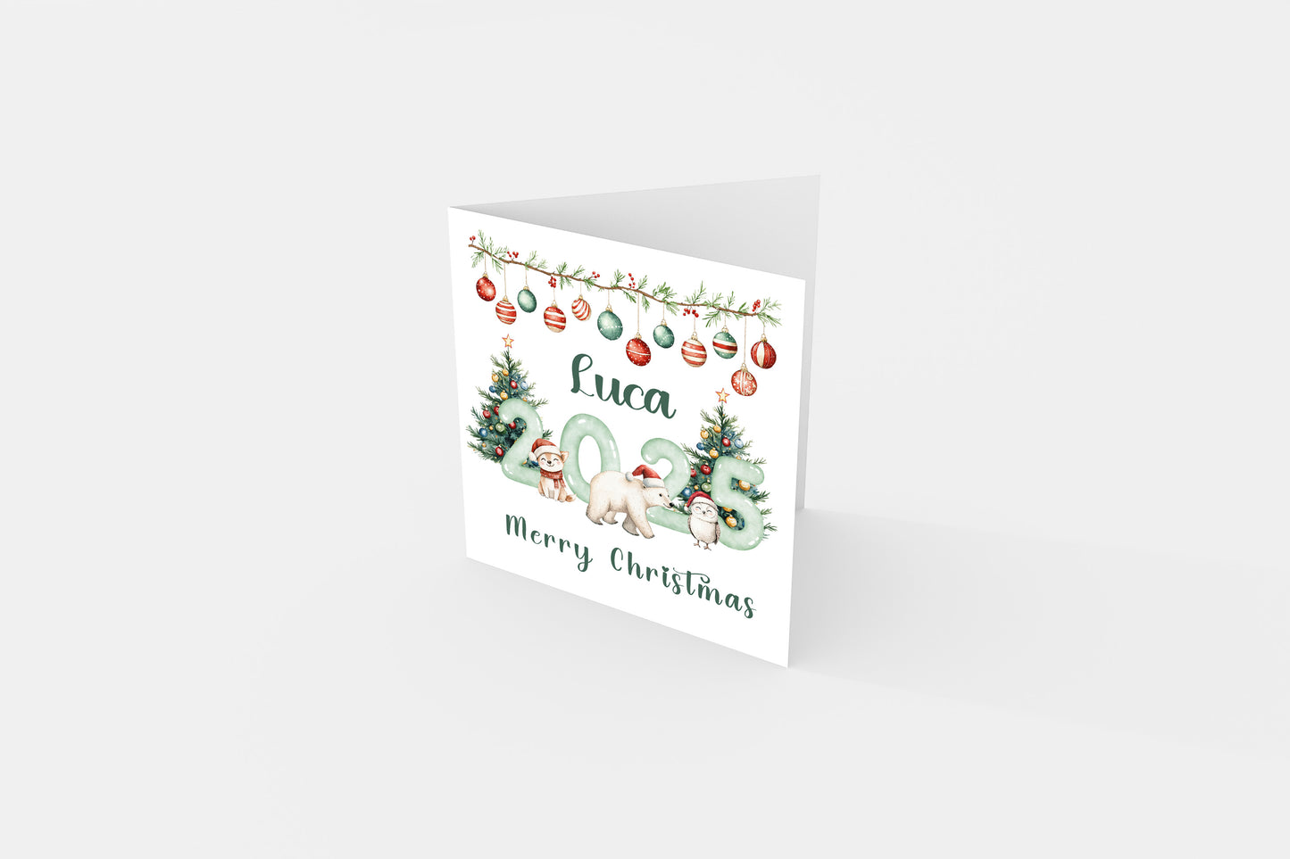 Personalised 2025 Christmas Card for Kids - Customised Name & Animals Design – 2025 Xmas Card for Niece, Nephew, 2nd, 3rd,1st Xmas Card for Baby Boy, Baby Girl, Grandkids,Friend- Red Envelope Included