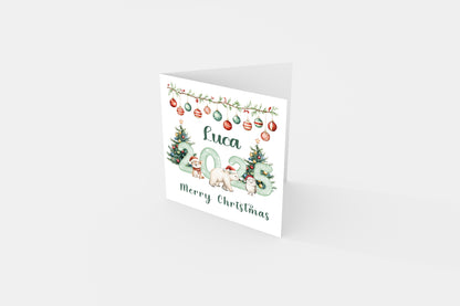 Personalised 2025 Christmas Card for Kids - Customised Name & Animals Design – 2025 Xmas Card for Niece, Nephew, 2nd, 3rd,1st Xmas Card for Baby Boy, Baby Girl, Grandkids,Friend- Red Envelope Included