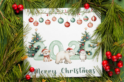 2025 Christmas Card for Kids - Cute Animals Design – 2025 Xmas Card for Son, Daughter, Niece, Nephew, 2nd, 3rd,1st Xmas Card for Baby Boy, Baby Girl, Grandkids, Friend- Red Envelope Included