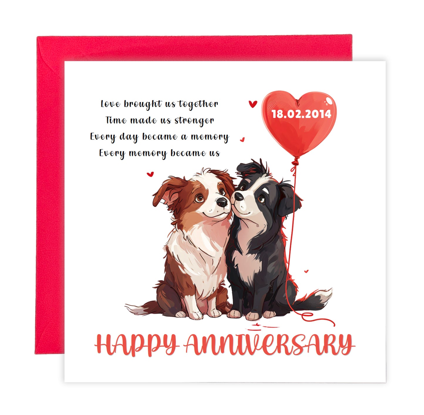 Personalised Cute Dogs Anniversary Card - Custom Date Anniversary Card for Wedding, Relationship Milestones 1st, 2nd,10th - For Dog Lover, Him, Her, Wife, Husband, Couples - Red Envelope Included