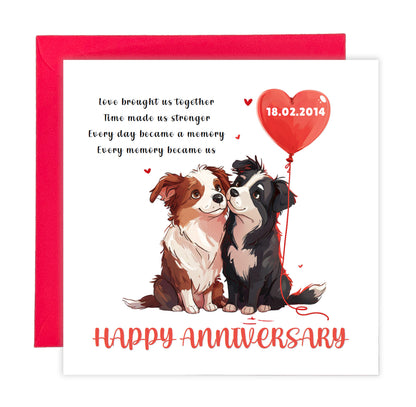 Personalised Cute Dogs Anniversary Card - Custom Date Anniversary Card for Wedding, Relationship Milestones 1st, 2nd,10th - For Dog Lover, Him, Her, Wife, Husband, Couples - Red Envelope Included