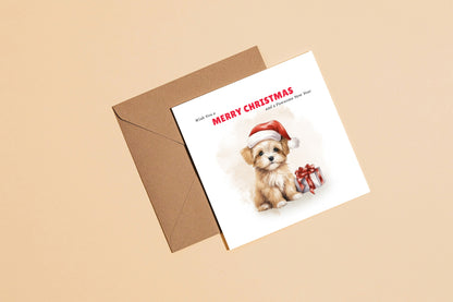 Puppy Christmas Card – Funny Pun Xmas Card – Wish You a Merry Christmas and a Pawsome New Year – Watercolor Animal Greeting Card for Friends, Family, Kids, Dog Lovers – Kraft Envelope Included