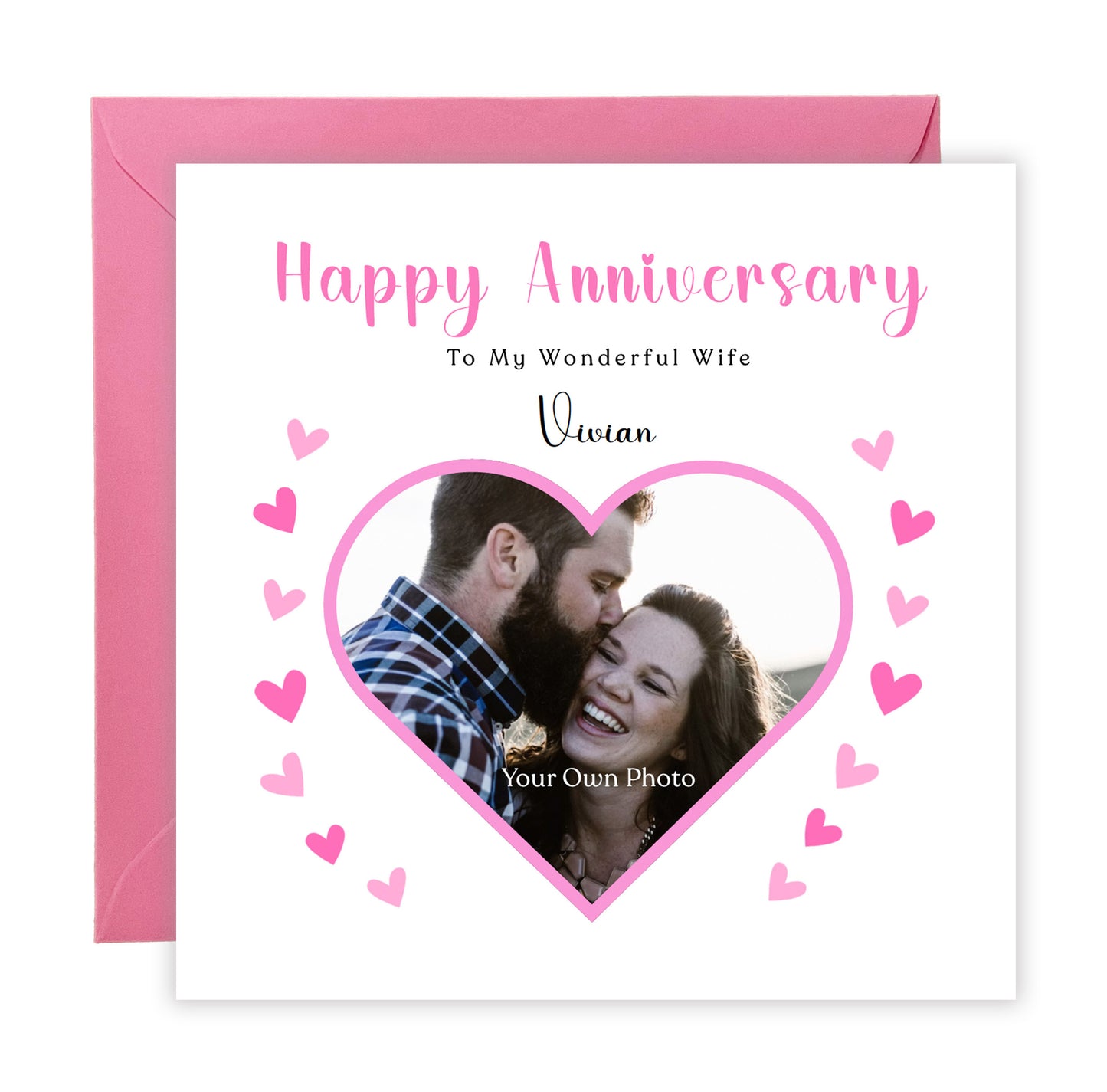 Personalised Photo Anniversary Card - Custom Message, Name & Photo for Wedding, Dating, Relationship Milestone 1st,10th, Him, Her, Wife, Husband, Partner, Couple - Pink Envelope Included