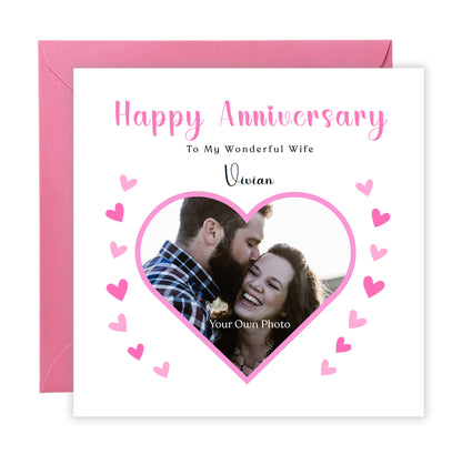 Personalised Photo Anniversary Card - Custom Message, Name & Photo for Wedding, Dating, Relationship Milestone 1st,10th, Him, Her, Wife, Husband, Partner, Couple - Pink Envelope Included