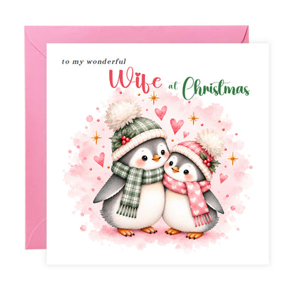 Merry Christmas Card for Wife  – Cute Penguin Couple Christmas Card