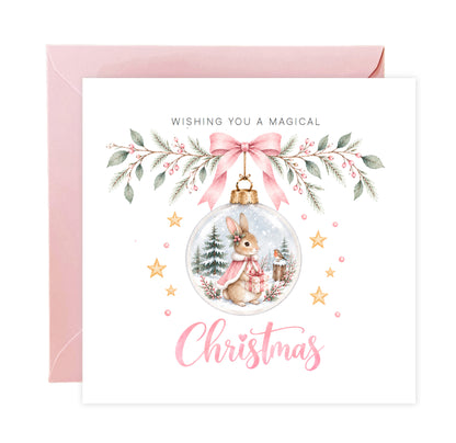 Christmas Card for Girls – Bunny in a Christmas Bauble
