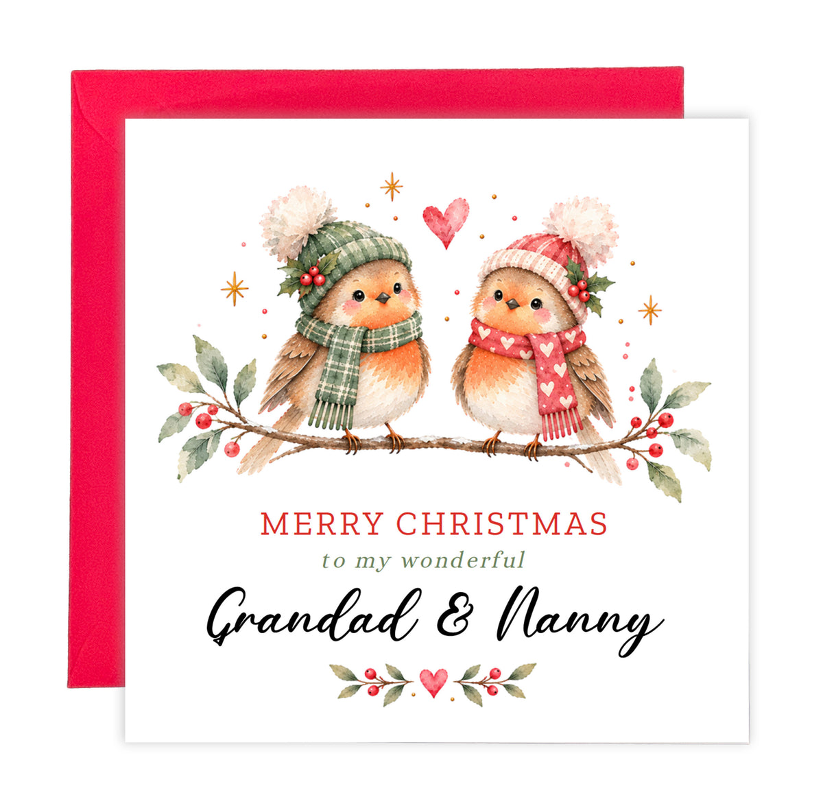 Christmas Card for Grandad and Nanny – Cute Robin Couple Design