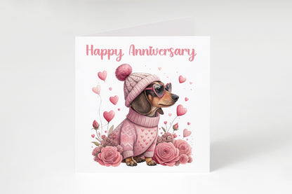 Pink Dachshund Anniversary Card - Cute Sausage Dog Design for Wedding, Dating, Relationship Milestones –1st, 2nd, 3rd, 5th, 10th, 20th - For Dog Lovers, Him, Her, Wife, Husband, Couples